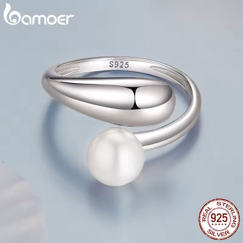 BAMOER δαχτυλίδι BSR662-E με πέρλα, ανοιγόμενο, ασήμι 925, ασημί