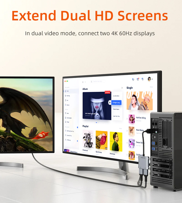 CABLETIME αντάπτορας DisplayPort σε 2x HDMI CT-DM2H8K-AG, 8K/30Hz, γκρι