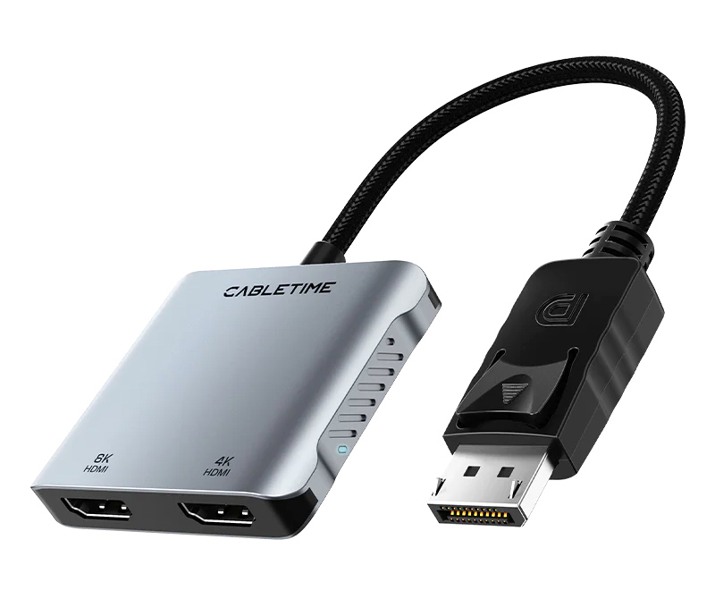 CABLETIME αντάπτορας DisplayPort σε 2x HDMI CT-DM2H8K-AG, 8K/30Hz, γκρι