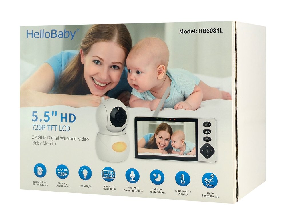 HELLOBABY ενδοεπικοινωνία μωρού HB6084L με κάμερα & οθόνη 5.5″, 720p, PTZ