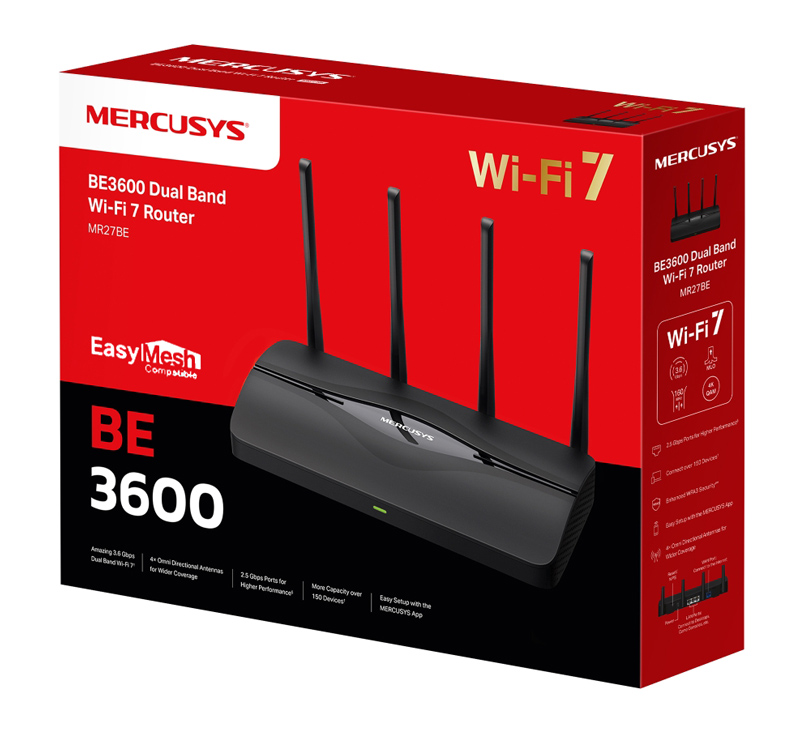 MERCUSYS router MR27BE, WiFi 7, 3.6Gbps BE3600, EasyMesh, Ver 1.20