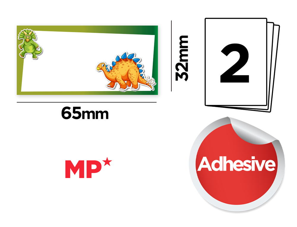 MP αυτοκόλλητες ετικέτες τετραδίων PN125-109, 65x32mm, 8 σχέδια, 16τμχ