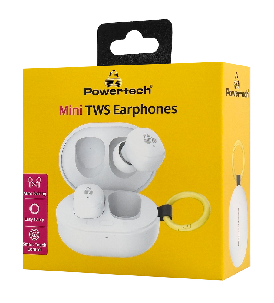 POWERTECH earphones με θήκη φόρτισης PT-1393, True Wireless, 6mm, 25/230mAh, λευκά