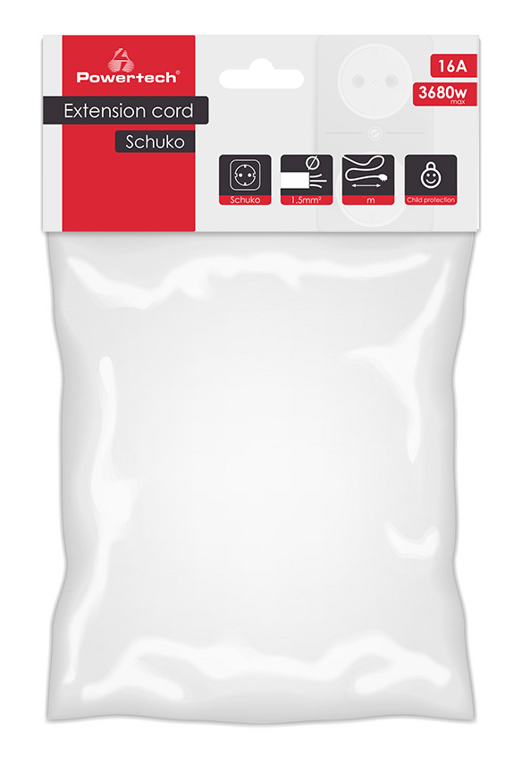 POWERTECH μπαλαντέζα ρεύματος PT-891, 1x schuko, 16A, 10m, λευκή