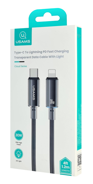 USAMS καλώδιο Lightning σε USB-C US-SJ659, 30W, 480Mbps, 1.2m, μαύρο