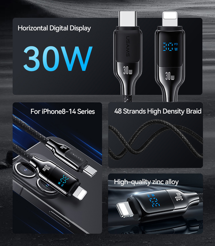 USAMS καλώδιο Lightning σε USB-C SJ741, 30W, 480Mbps, 1.2m, λευκό