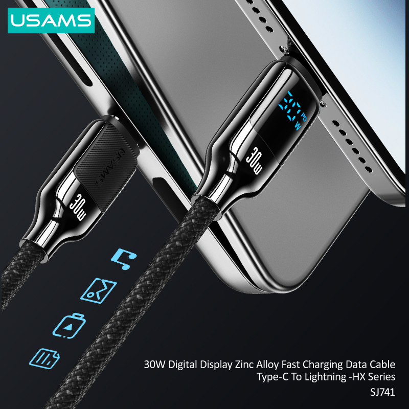 USAMS καλώδιο Lightning σε USB-C SJ741, 30W, 480Mbps, 1.2m, λευκό