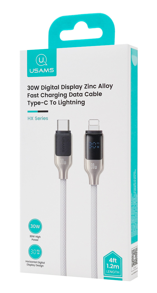 USAMS καλώδιο Lightning σε USB-C SJ741, 30W, 480Mbps, 1.2m, λευκό