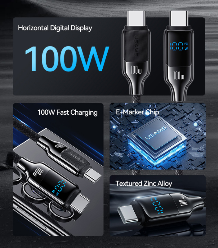 USAMS καλώδιο USB-C SJ742, 100W, 480Mbps, 1.2m, λευκό