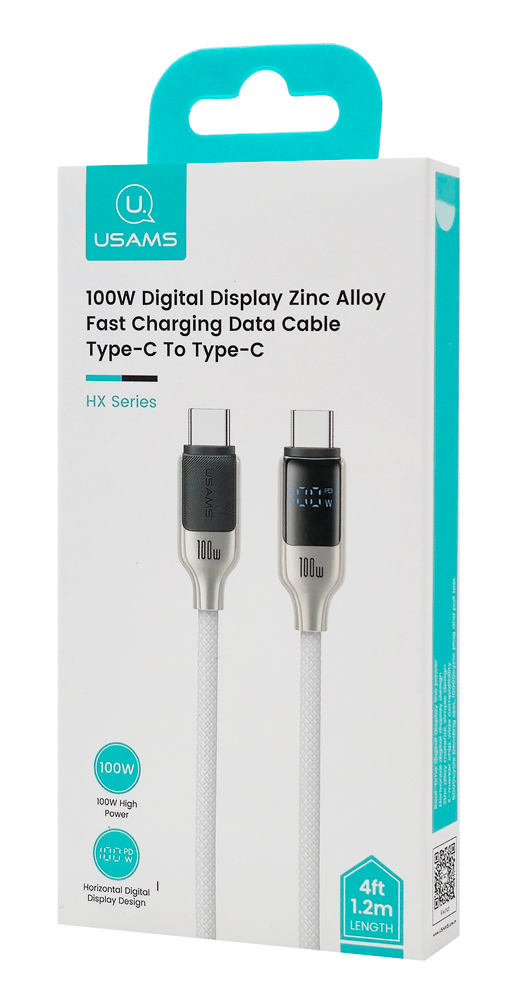 USAMS καλώδιο USB-C SJ742, 100W, 480Mbps, 1.2m, λευκό