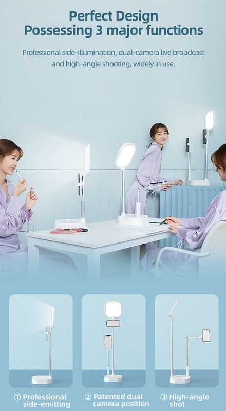 USAMS φωτιστικό δαχτυλίδι LED US-ZB240, με 2x βάσεις smartphone, λευκό