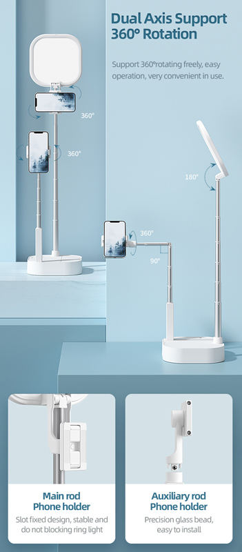 USAMS φωτιστικό δαχτυλίδι LED US-ZB240, με 2x βάσεις smartphone, λευκό