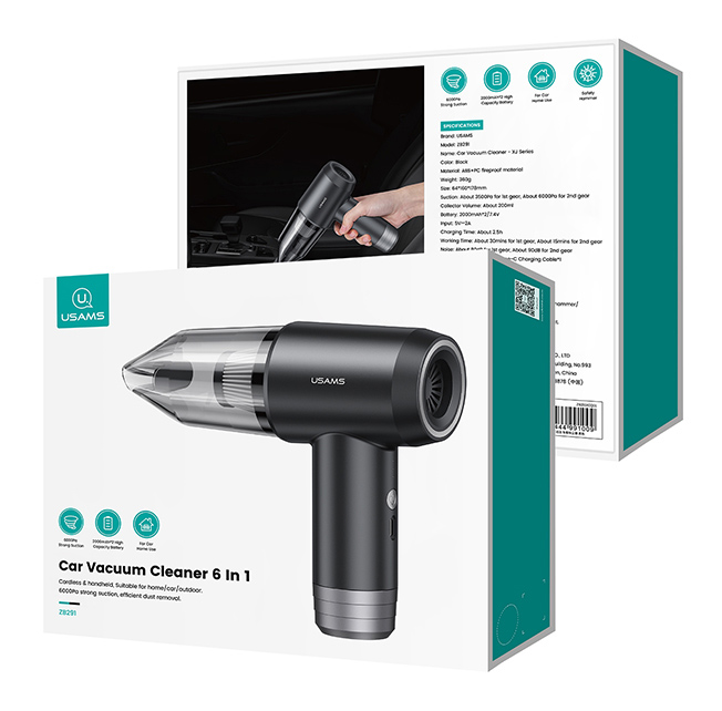 USAMS 2 σε 1 σκουπάκι χειρός & air duster ZB291, 60W, 4000mAh, μαύρο