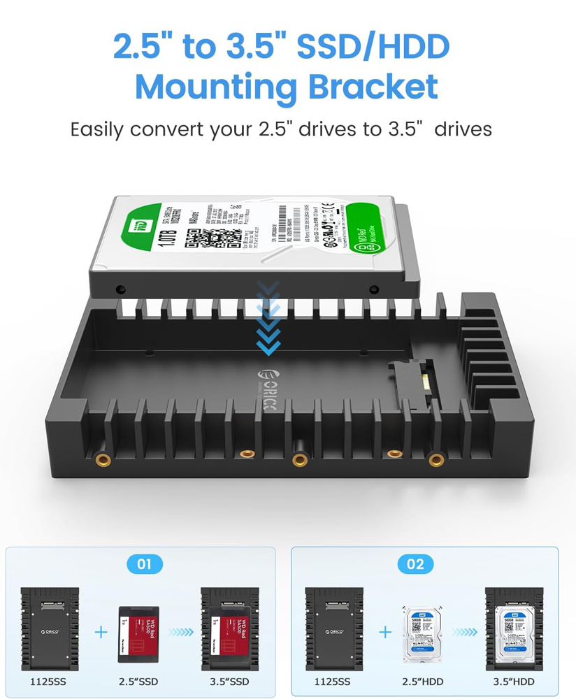ORICO tray 3.5″ για 2.5″ HDD/SSD 1125SS-V1, 6Gbps, μαύρο