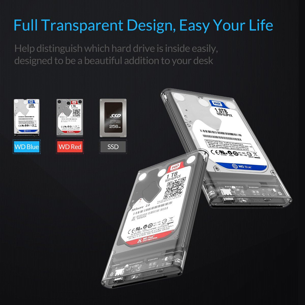 ORICO θήκη για 2.5″ SATA HDD/SSD 2139C3, 5Gbps, διάφανη