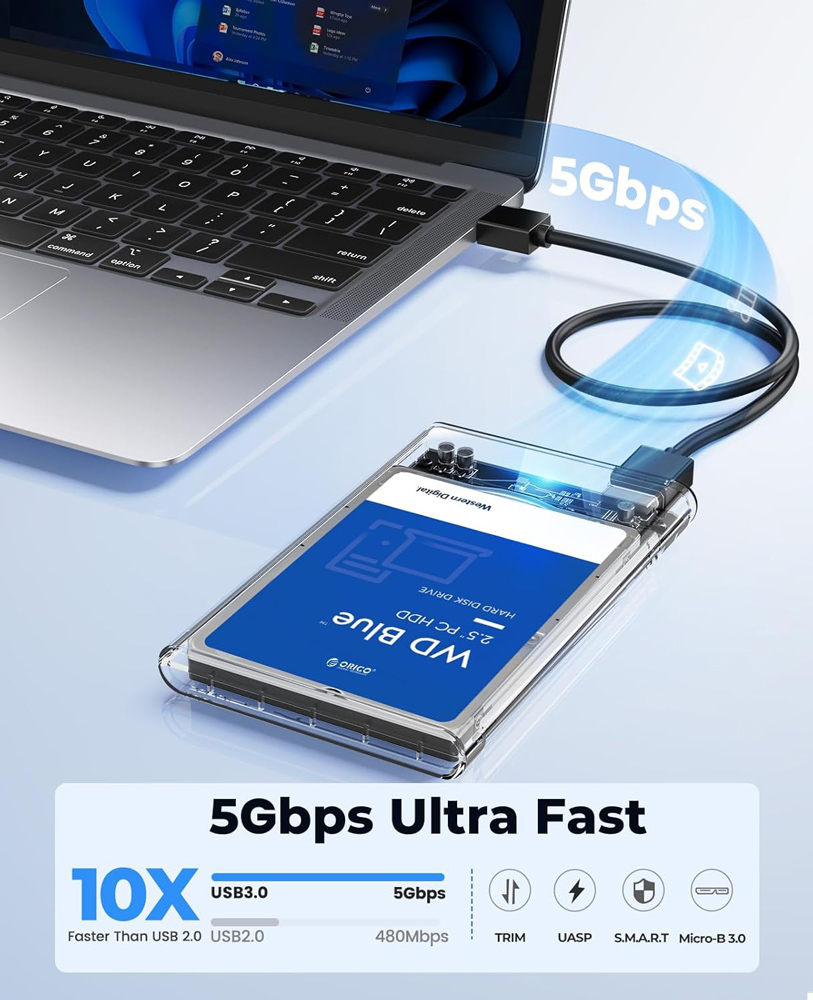 ORICO θήκη για 2.5″ SATA HDD/SSD 2139U3, 5Gbps, διάφανη