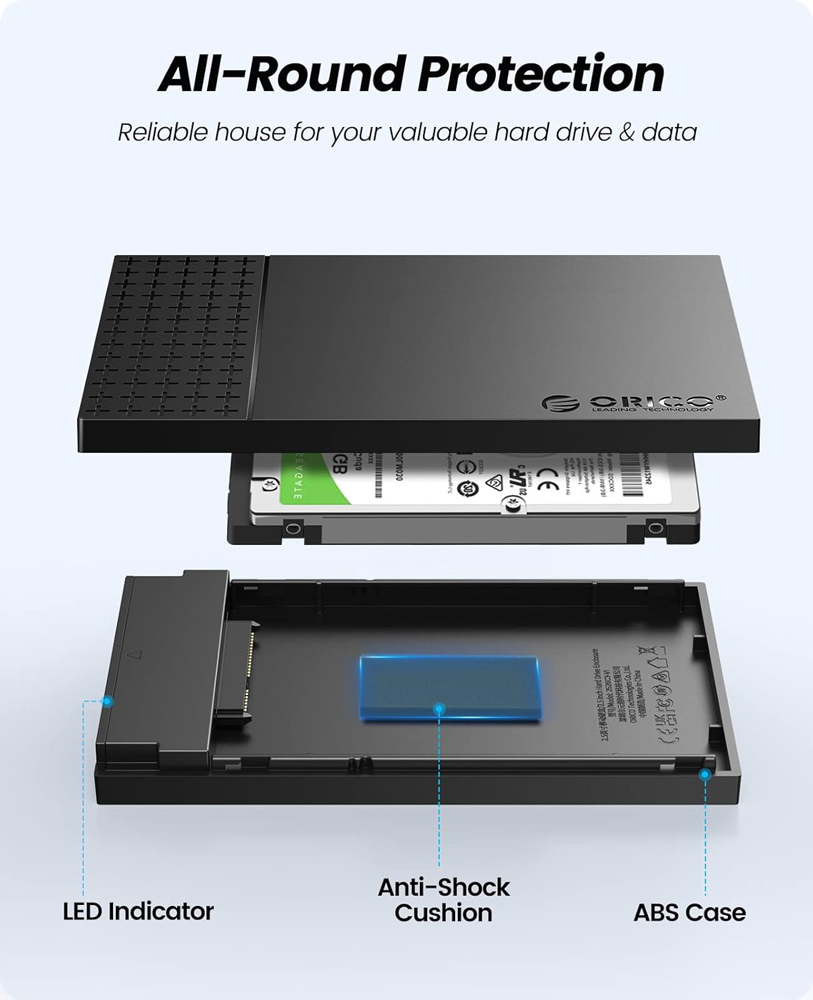 ORICO θήκη για 2.5″ SATA HDD/SSD 2526U3-V1, 5Gbps, μαύρη
