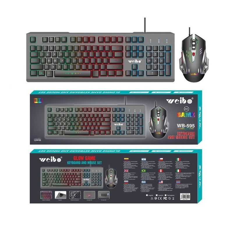 Ενσύρματο πληκτρολόγιο και ποντίκι Gaming – LED RGB – WB595 – Weibo – 655952