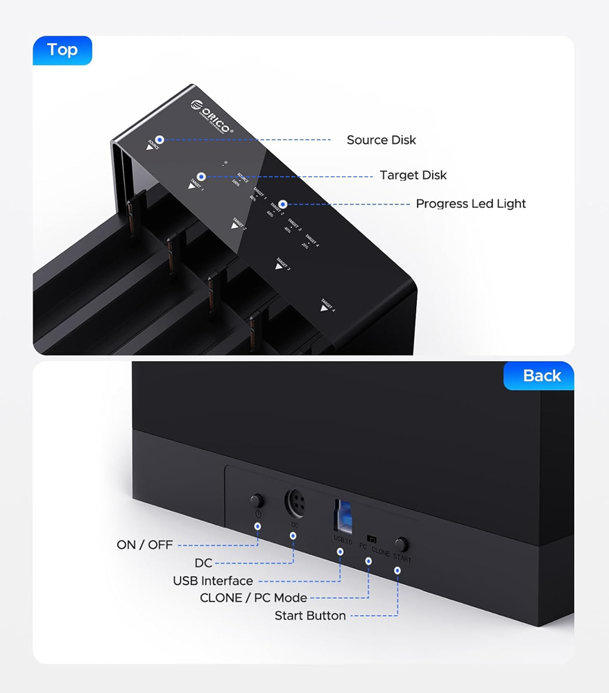 ORICO docking station για 2.5″ ή 3.5″ SATA HDD/SSD 6558US3-C, 5 θέσεων, 5Gbps, clone function, μαύρο
