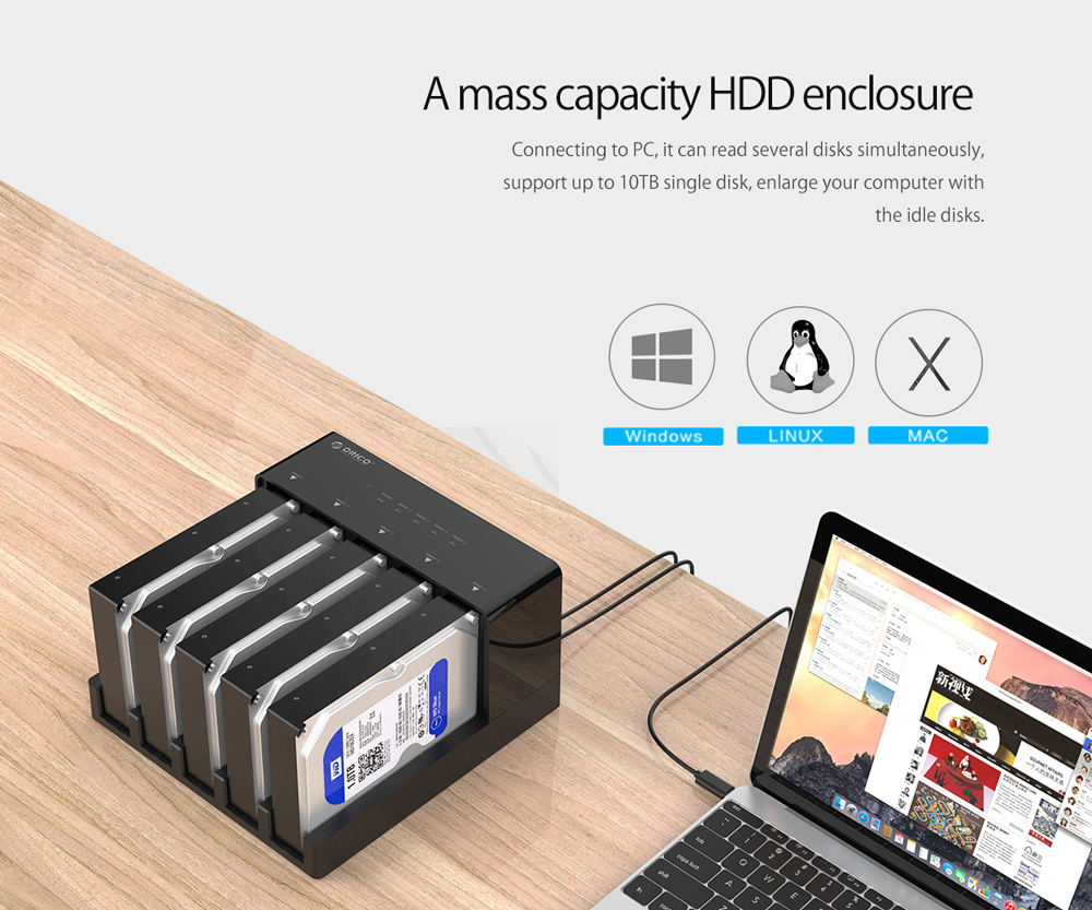 ORICO docking station για 2.5″ ή 3.5″ SATA HDD/SSD 6558US3-C, 5 θέσεων, 5Gbps, clone function, μαύρο