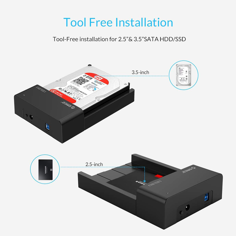 ORICO docking station για 2.5″ ή 3.5″ SATA HDD/SSD 6518US3-V2, 5Gbps, μαύρο