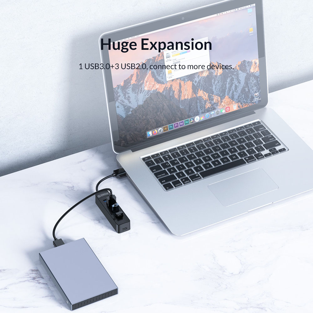 ORICO USB hub TWU32-4A, 4x θυρών, USB 3.0, 5Gbps, USB σύνδεση, μαύρο