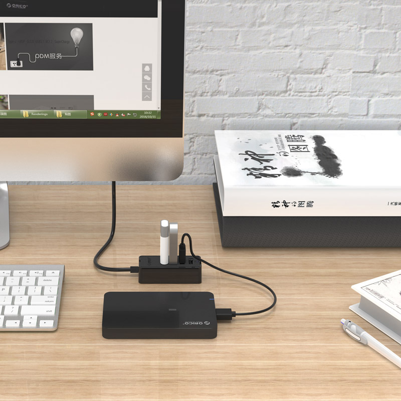 ORICO USB hub W5P-U2, 4x θυρών, USB 2.0, 480Mbps, USB σύνδεση, 1m καλώδιο, μαύρο