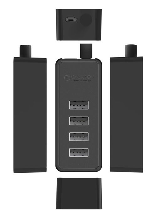 ORICO USB hub W5P-U2, 4x θυρών, USB 2.0, 480Mbps, USB σύνδεση, 1m καλώδιο, μαύρο