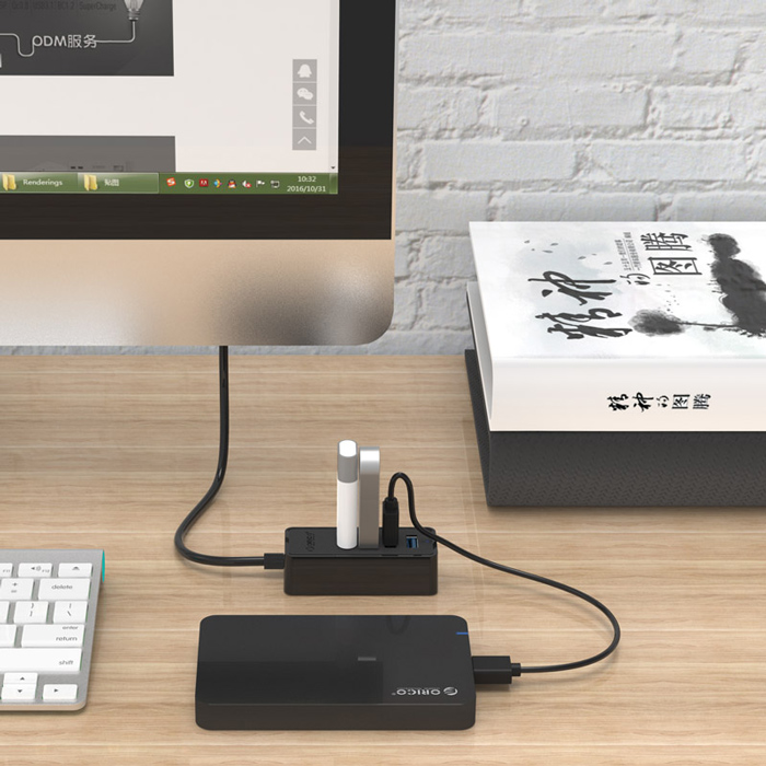 ORICO USB hub W5P-U3, 4x θυρών, USB 3.0, 5Gbps, USB σύνδεση, 1m καλώδιο, μαύρο