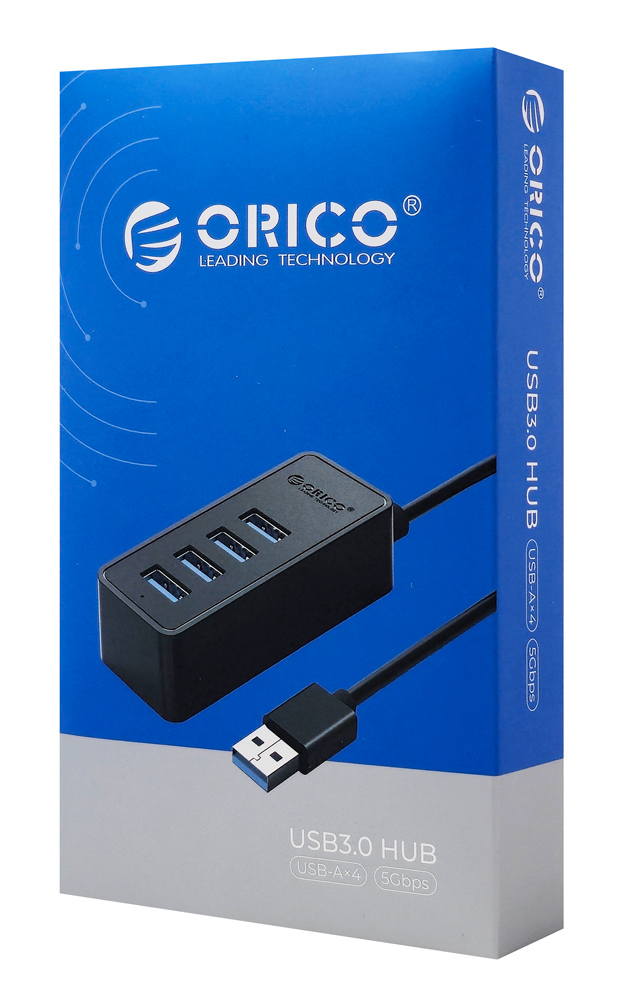 ORICO USB hub W5P-U3, 4x θυρών, USB 3.0, 5Gbps, USB σύνδεση, 1m καλώδιο, μαύρο