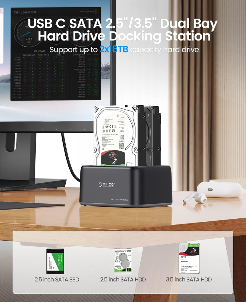 ORICO docking station για 2.5″ ή 3.5″ SATA HDD/SSD 6829C3-V1, 2 θέσεων, 5Gbps, μαύρο