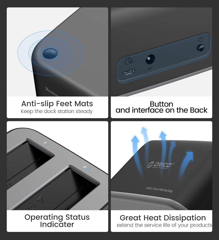 ORICO docking station για 2.5″ ή 3.5″ SATA HDD/SSD 6829C3-V1, 2 θέσεων, 5Gbps, μαύρο