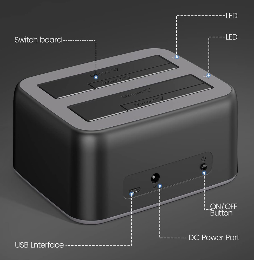 ORICO docking station για 2.5″ ή 3.5″ SATA HDD/SSD 6829C3-V1, 2 θέσεων, 5Gbps, μαύρο