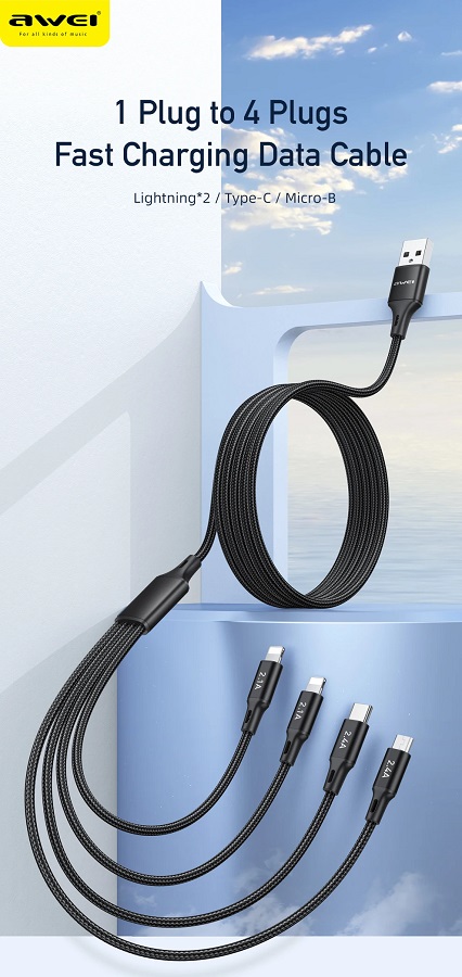 Καλώδιο φόρτισης & data 4in1 – Fast Charge – CL-129 – 1.5m – AWEI – 887721