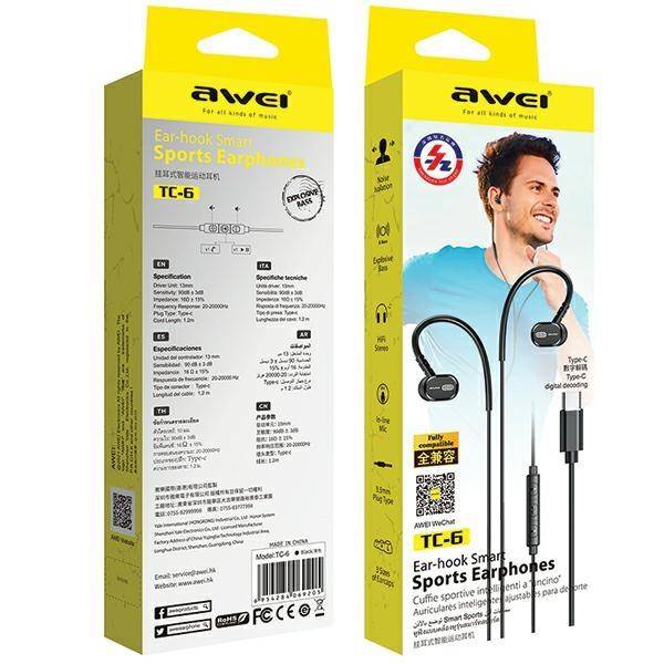 Ενσύρματα ακουστικά – Ear-Hook – Type-C – TC-6 – AWEI – 889121