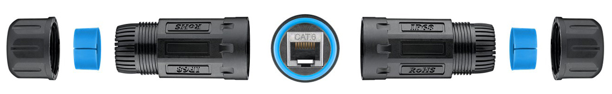 POWERTECH αδιάβροχος σύνδεσμος RJ45 CAB-N427, CAT 6, IP68, μαύρος