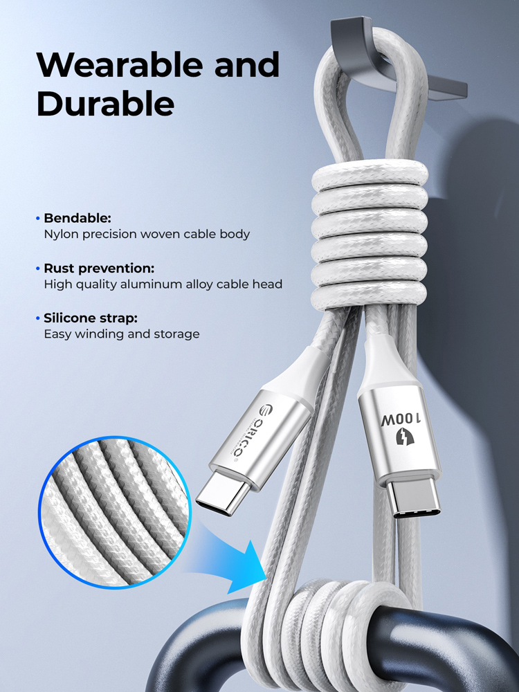 ORICO καλώδιο USB-C CDX-100CC, 100W, 480Mbps, 1m, λευκό