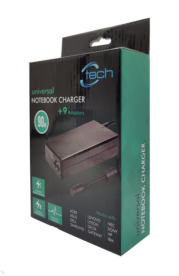 CTECH φορτιστής laptop CP-0002, Universal, 9 αντάπτορες, 90W