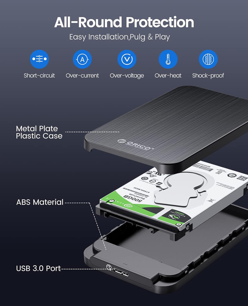 ORICO θήκη για 2.5″ SATA HDD/SSD HM25U3, 5Gbps, μαύρη