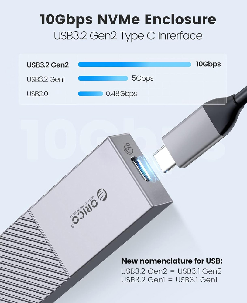 ORICO θήκη για M.2 NVME SSD M206C3-G2, 10Gbps, γκρι